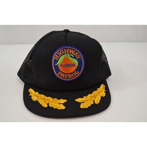 Florida Highway Patrol Hat Cap Strapback Black Polyester Trucker One Size Vtg